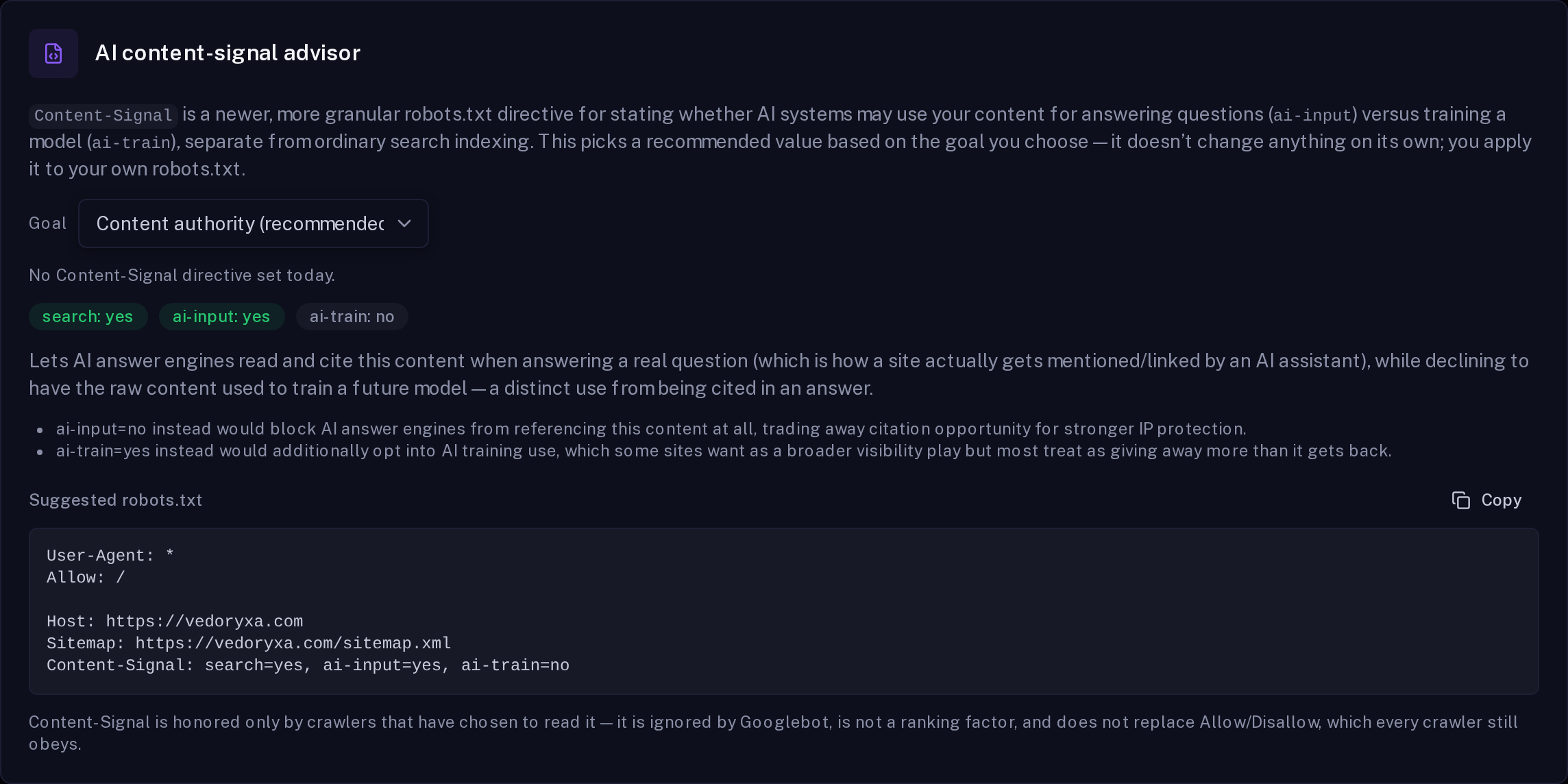 AI content-signal advisor preview